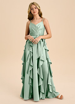 Azazie Peyton Junior Robe Trapèze en Satin extensible Plissée Agave image4