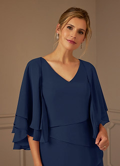 Azazie OHara vestidos de madre de la novia Vestido de Azul Marino Oscuro de Gasa de Corte En A con Cuello en V image6