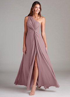 Azazie Brooke Bridesmaid Dresses Dusty Rose A-Line One Shoulder Chiffon Dress image3