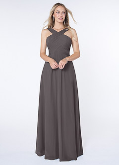 Azazie Kaleigh Bridesmaid Dresses Steel Grey A-Line Pleated Chiffon Dress image1