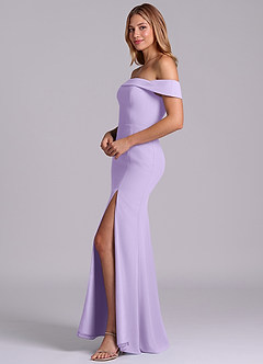 Azazie Luciana Robes de demoiselle d'honneur Robe Fourreau Convertible en Mousseline de soie Épaule décolletée Lilas image4