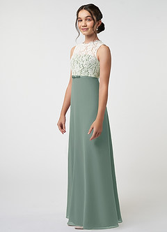 Azazie Rana Junior Silver Sage A-Line Lace Chiffon Dress image3