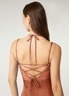 Azazie Desi Abiti da Damigella Abito Tubino in Raso Elasticizzato in Pizzo con Scollo Halter Cedro Rosa image3