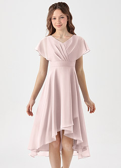 Azazie Graciela Junior Blushing Pink A-Line Pleated Chiffon Dress image3