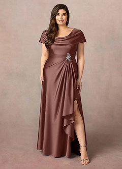 Azazie Branford Mother of the Bride Dresses Espresso A-Line Pleated Stretch Satin Dress image9