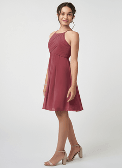 Azazie Ginny Junior Merlot A-Line Pleated Chiffon Dress image3