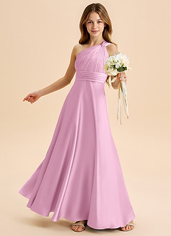 Azazie Charlize Junior Candy Pink A-Line Pleated Stretch Satin Dress image4