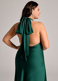 Azazie Velli Vestidos de damas de honor Vestido de Esmeralda de Satén Elástico de Corte Sirena con Cuello Alto image13