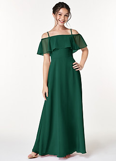 Azazie Maggie Junior Emerald A-Line Off the Shoulder Chiffon Dress image1