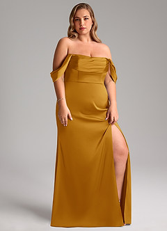 Azazie Saige Brautjungfernkleider Etui Schulterfrei Stretch-Satin Kleid Butterscotch image13
