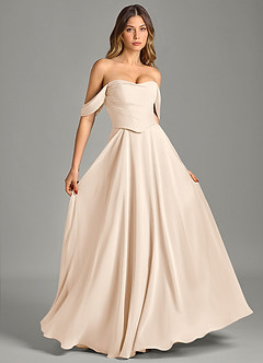 Azazie Chelsey 신부 들러리 드레스 A라인 오프 더 숄더 쉬폰 바닥 길이 드레스 image5