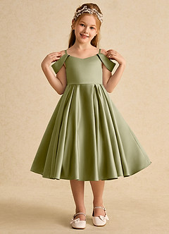 Azazie Favia vestidos de niña de las flores Vestido de Musgo Verde de Satin Mate de Corte En A con Vestidos sin tirantes image4