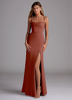 Azazie Callan Bridesmaid Dresses Auburn Mermaid Pleated Chiffon Convertible Dress image3