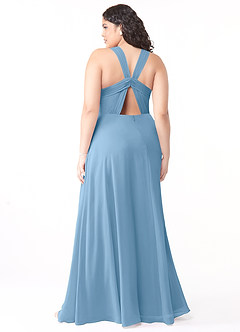 Azazie Jane Bridesmaid Dresses Steel Blue A-Line V-Neck Pleated Chiffon Dress image7