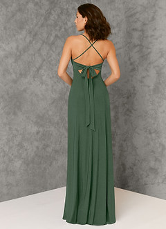 Azazie Aubrianna Bridesmaid Dresses Eucalyptus A-Line Pleated Luxe Knit Dress image3
