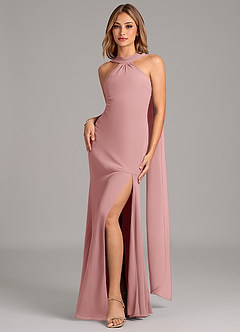 Azazie Kinsley Robes de demoiselle d'honneur Robe Sirène en Mousseline de soie Plissée Rose Poussiéreuse image4