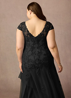 Azazie Romy Mother of the Bride Dresses Black Mermaid V-Neck Sequins Tulle Dress image12