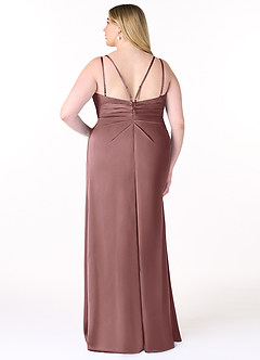 Azazie Aqua Bridesmaid Dresses Vintage Mauve A-Line V-Neck Pleated Stretch Satin Dress image9