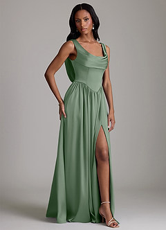 Azazie Novi Brautjungfernkleider A-Linie mit Taschen Stretch-Satin Kleid Matcha image5