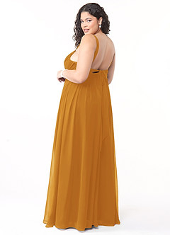Azazie Aziza Bridesmaid Dresses Butterscotch A-Line V-Neck Pleated Chiffon Dress image10