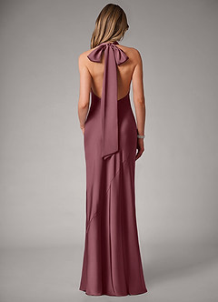 Azazie Velli Robes de demoiselle d'honneur Robe Sirène en Satin extensible Col haut Rose Du Désert image4