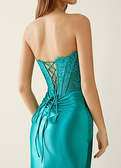 Sasha Peacock Blue Satin Wrap Corset Mermaid Prom Dress image7