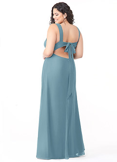 Azazie Christiana Bridesmaid Dresses Moody Blue A-Line V-Neck Pleated Chiffon Dress image8