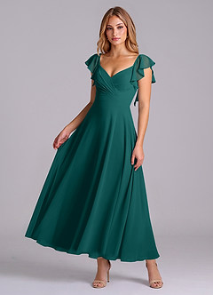 Azazie Leilani Bridesmaid Dresses Peacock A-Line Ruched Chiffon Dress image1