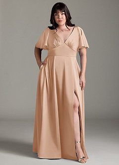 Azazie Kimber Bridesmaid Dresses English Rose A-Line Ruched Stretch Satin Dress image7