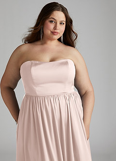 Azazie Morana Bridesmaid Dresses Blushing Pink A-Line Off the Shoulder Stretch Satin Convertible Dress image18