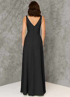 Azazie Kori Bridesmaid Dresses Black A-Line Pleated Chiffon Dress image2