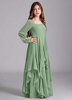 Azazie Clara Junior Abito A-Line in Chiffon Blusa Matcha image4