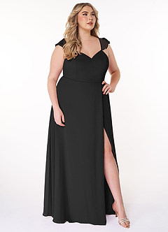 Azazie Everett Bridesmaid Dresses Black A-Line V-neck Ruched Chiffon Dress image9