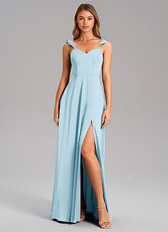 Azazie Everett Bridesmaid Dresses Sky Blue A-Line Stretch Satin Dress image3