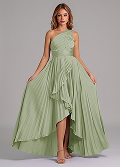 Azazie Lyrica 신부 들러리 드레스 A라인 한쪽 어깨 스트레치 새틴 비대칭 드레스 image6