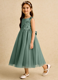 Azazie Malva vestidos de niña de las flores Vestido de Eucalipto de Tul de Princesa con Lazo image5