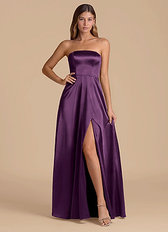 Azazie Wren 신부 들러리 드레스 A라인 스트랩리스 메탈릭 새틴 바닥 길이 드레스 image1