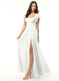 Azazie Bondi Bridesmaid Dresses White A-Line Ruffled Chiffon Dress image4