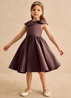 Azazie Acorn Flower Girl Dresses Espresso A-Line Pleated Matte Satin Dress image6
