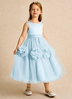 Azazie Vola Flower Girl Dresses Sky Blue Ball-Gown Sleeveless Tulle Dress image3
