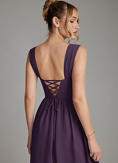 Azazie Caterina Bridesmaid Dresses Plum A-Line Corset Chiffon Dress image2