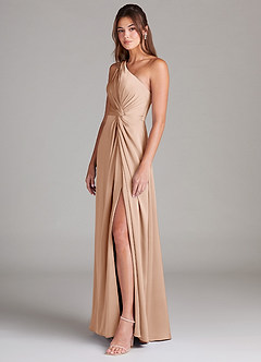 Azazie Brooke Bridesmaid Dresses English Rose A-Line One Shoulder Stretch Satin Dress image5
