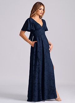 Azazie Kimber Jurken voor bruidsmeisjes Jurk van Bloemen Burn-out met A-Lijn met Zakken Donkere Marine image3