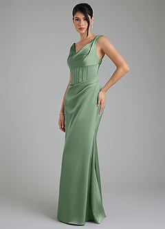 Azazie Spencer Bridesmaid Dresses Matcha Mermaid Pleated Stretch Satin Dress image3