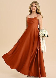 Azazie Bear Junior Burnt Orange A-Line Sweetheart Neckline Stretch Satin Dress image5