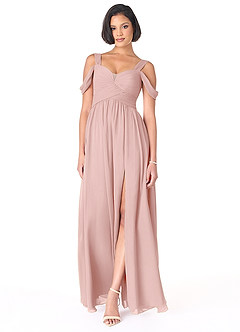 Azazie Lianne Abiti da Damigella Abito A-Line in Chiffon Spalle Scoperte Rosa Cipria image2