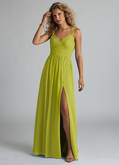 Azazie Aziza At-home Try On Dresses Wisteria A-Line V-Neck Pleated Chiffon Dress image2