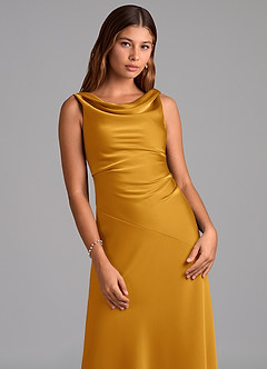 Azazie Nerine Brudtärnklänningar Klä av A-Linje i Stretch Satin Plisserad Knäck image6