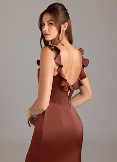 Azazie Callie Bridesmaid Dresses Auburn A-Line Ruched Stretch Satin Convertible Dress image2