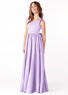 Azazie Hathaway Junior Lilac A-Line Bow Stretch Satin Dress image4